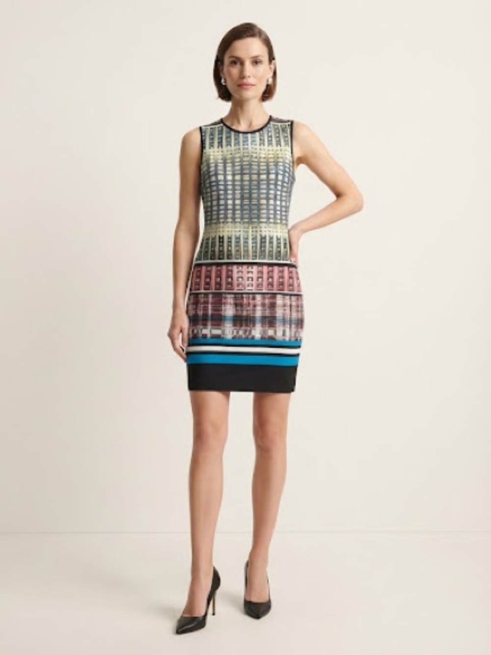 Clover Canyon Multicolor Patterned Sleeveless Sheath Dress - Teal, Pink, Black